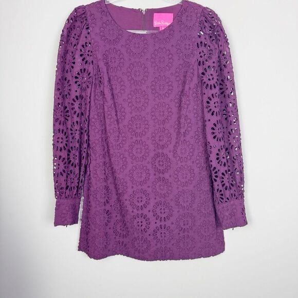 LILLY PULITZER | Aisha Cherry Ganache Purple Eyelet Lace Romper Women’s Size 4 - Picture 5 of 15